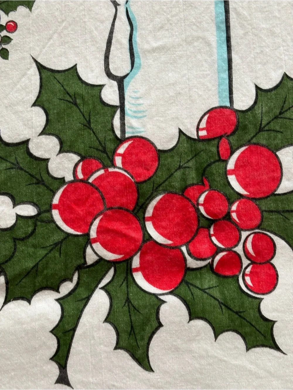 MCM Christmas Curtain Panel Holiday Textile Candle Holly Berry Red Scallop Trim